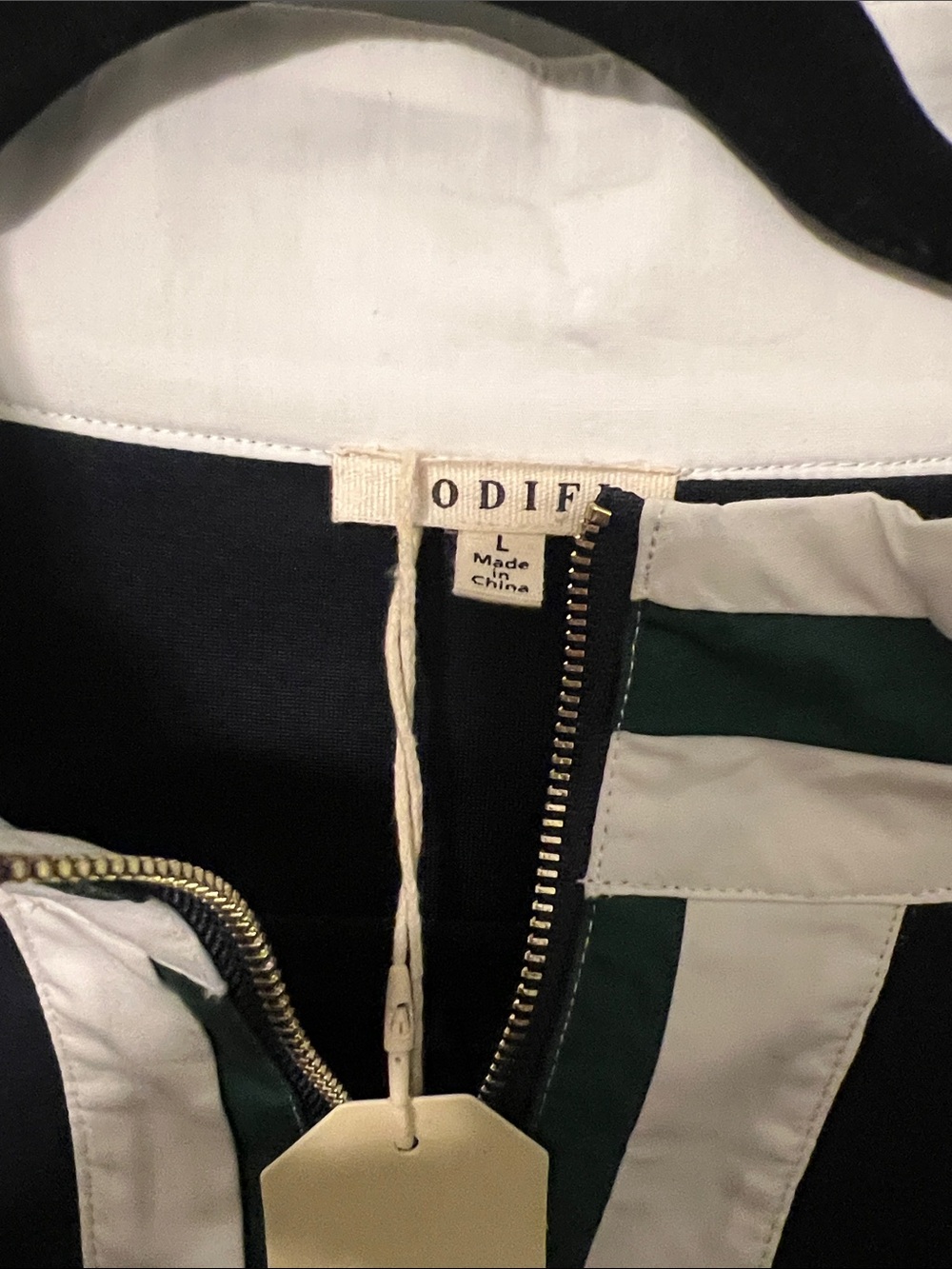 NWT JODIFL Navy Half Zip Pullover with Green & White Colorblock Trim Size Large - Picture 2 of 3